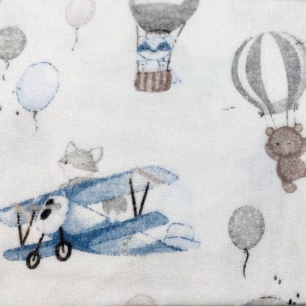 Balts flaneļa autiņš ar lidmašīnu un gaisa baloniem, 70 x 80cm, Kiecz