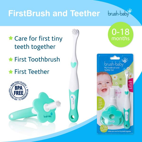 Brush-baby pirmā zobu birstīte un smaganu birstīte kompl., 0-18 mēnešiem, BRB097