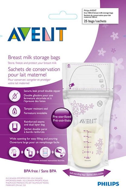 Philips Avent piena uzglabāšanas maisiņi 180ml/25 gab. (Artikuls: SCF603/25)