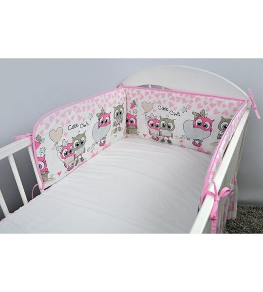 Bērnu gultiņas aizsargapmale Sowy serca pink, 180cm, Ankras
